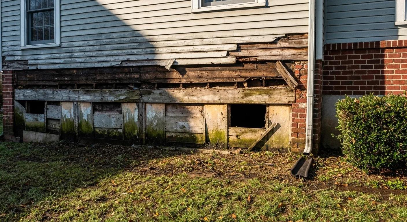 Annapolis home with visible water damage on the exterior foundation